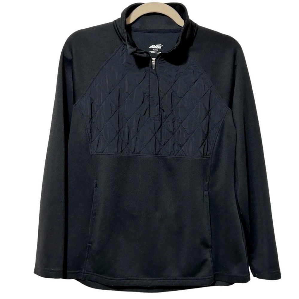 Avia Activewear Long Sleeves 1/4 Zip Quilted Front  Pocket Top Hoddie Sz M Black - Picture 9 of 9